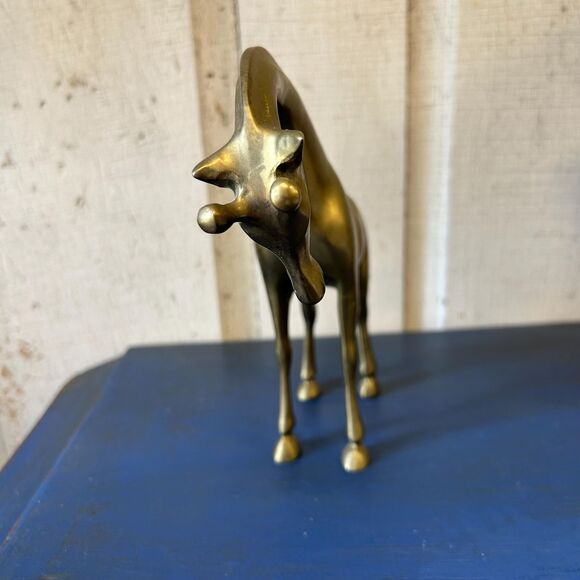 Vintage Solid Brass Giraffe Figurine Taiwan, Animal Statue, Heavy Brass - Picture 4 of 7